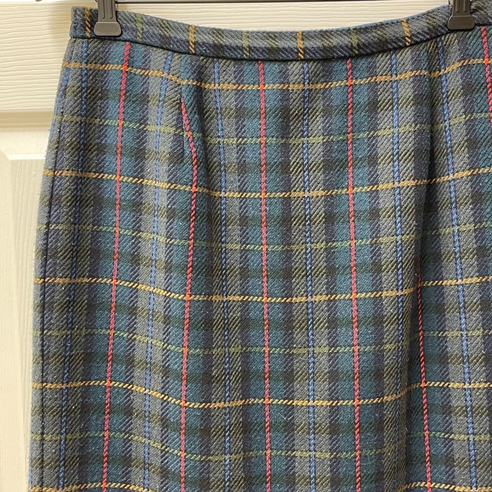 Vintage Nouveaux Sz 14 Tartan Plaid Midi Blanket Skirt Fringe‎ Hem Wool Blend